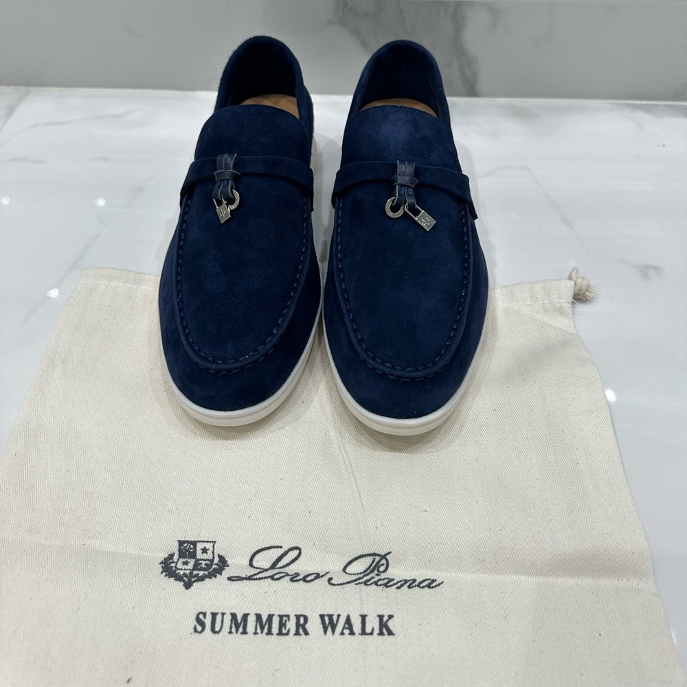 Loro Piana  woman’s Navy Suede Slip-Ons, size 39